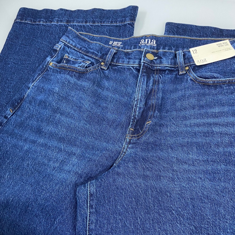 a.n.a Women 12 Blue High-Rise‎ Wide Leg Jeans New Dark Lunar Denim Stretch